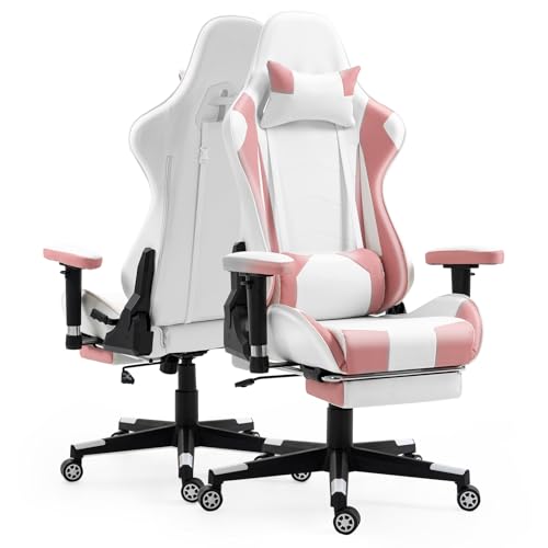 ECOTOUGE PC Massage Gaming Chair with Footrest Ergonomic Office Desk Chair Racing PU Leather Recliner Swivel Rocker with Headrest and Lumbar Pillow, Blue