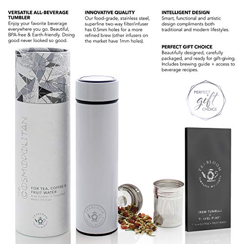 Teabloom - The ORIGINAL All-Brew Travel Tumbler & Thermos | OPRAH’s Favorite | 16oz/480ml Stainless Steel Insulated Water Bottle/Tea Flask/Cold Brew Coffee Mug