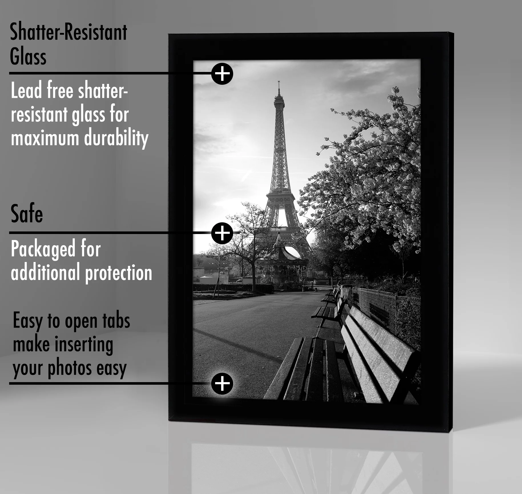 Americanflat 8 x 12 Black Picture Frame - Shatter-Resistant Glass