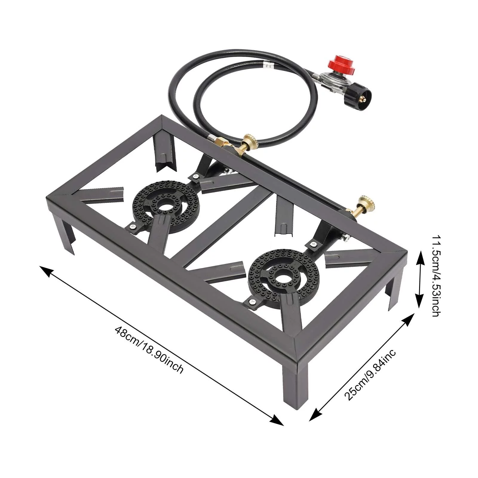 Double Propane Gas Burner Stove Camping BBQ Cooker Cooking with Regulator Hose