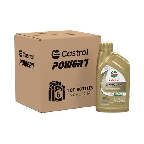 Castrol Power1 4T 10W-50 Full Synthetic Motorcycle Oil, 1 Quart, Pack of 6