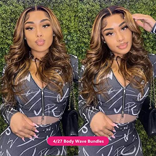 Younsolo Ombre 4/27 Human Hair Bundles Body Wave Bundles 10A Brazilian Remy Virgin Hair Wavy Weaves Colored Ombre Bundles