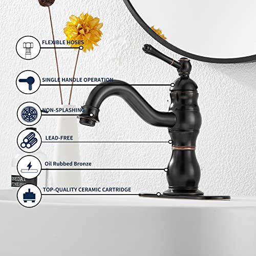 GGStudy 360° Swivel Antique Brass Bathroom Vessel Sink Faucet Single Handle One Hole Matching with Pop Up Drain