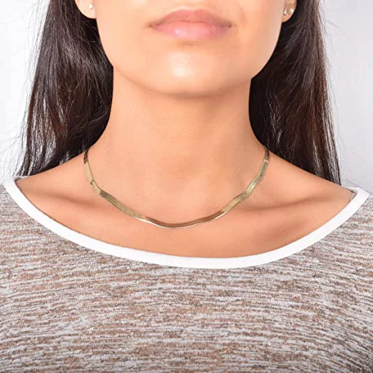 NYC 925 14K Bounded Gold Plated Sterling Silver 3.2MM, 4.3MM, 6.8MM or 9MM Flexible Flat Magic Herringbone Chain Necklace, Best Unisex Gift for Men and Women