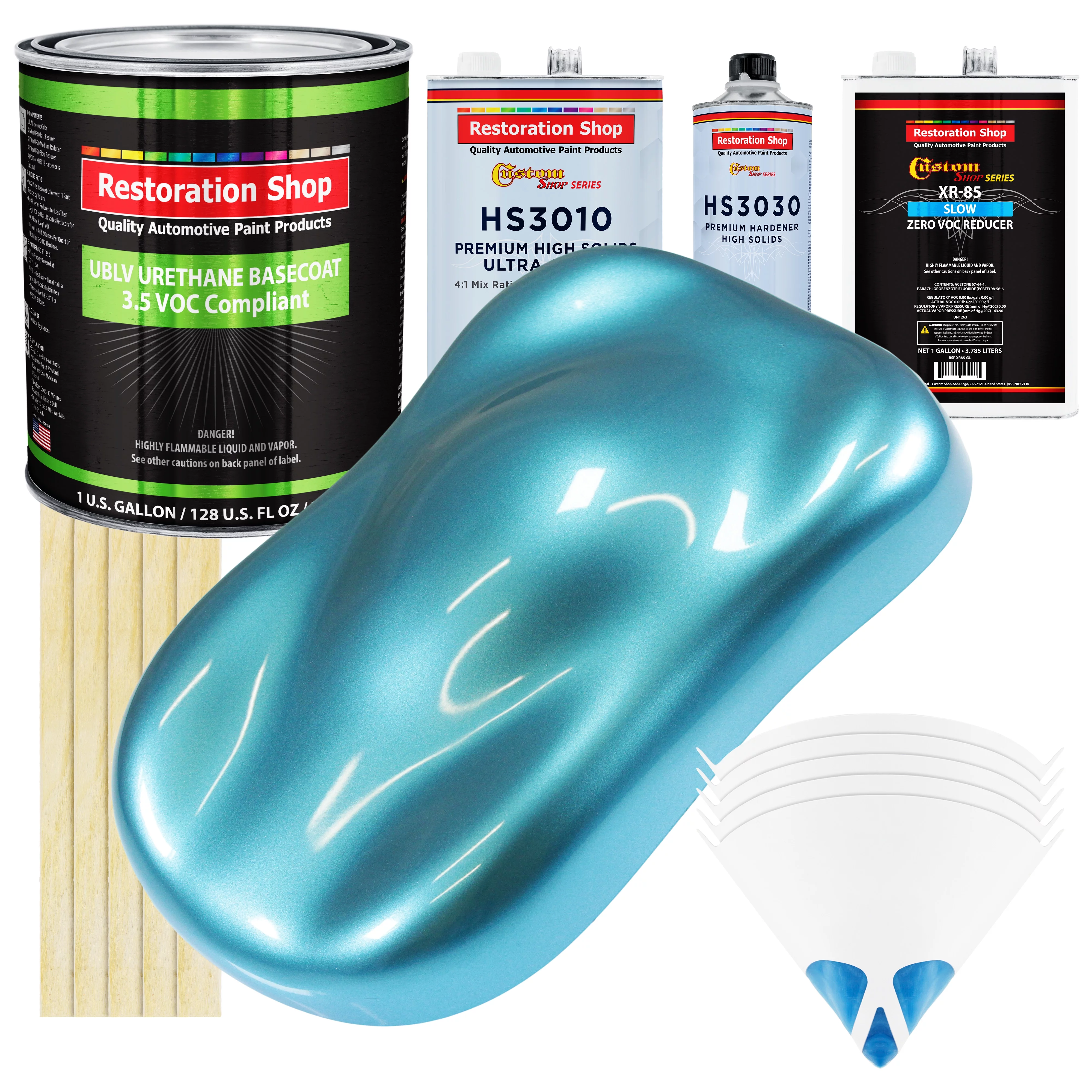 Azure Blue Metallic Low VOC SLOW PREM 1 Gallon Kit URETHANE BASECOAT Clearcoat