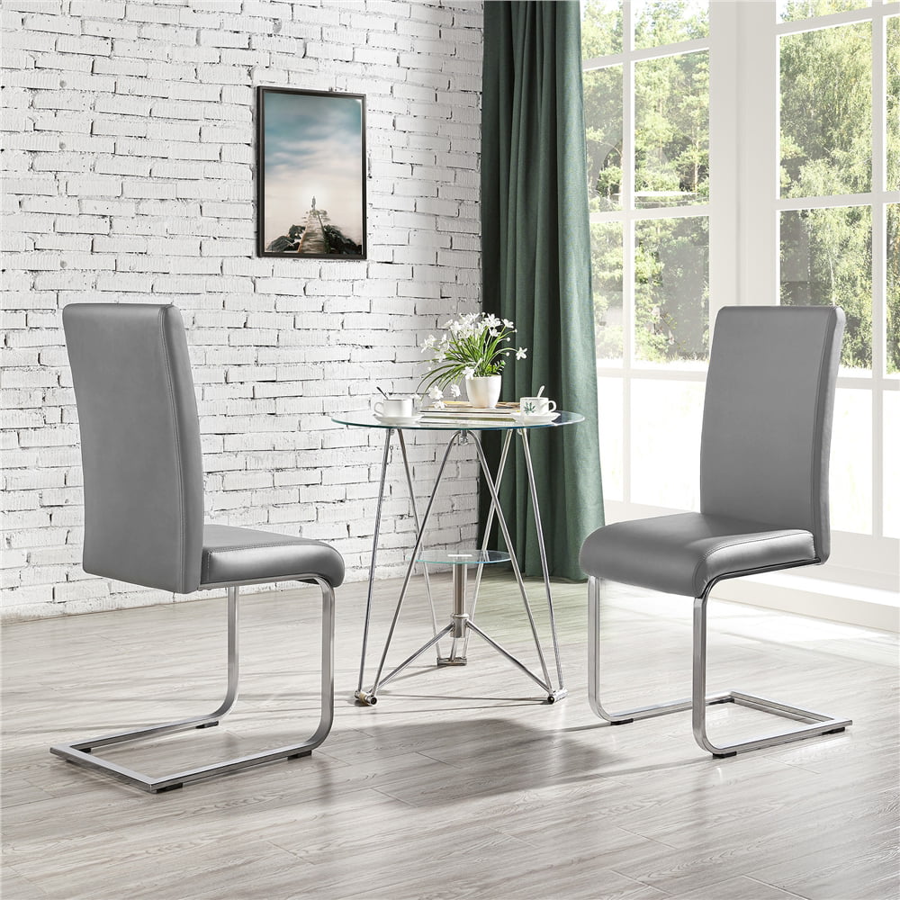 SMILE MART 2pcs PU Leather Dining Chair Highback for Home, Light Gray