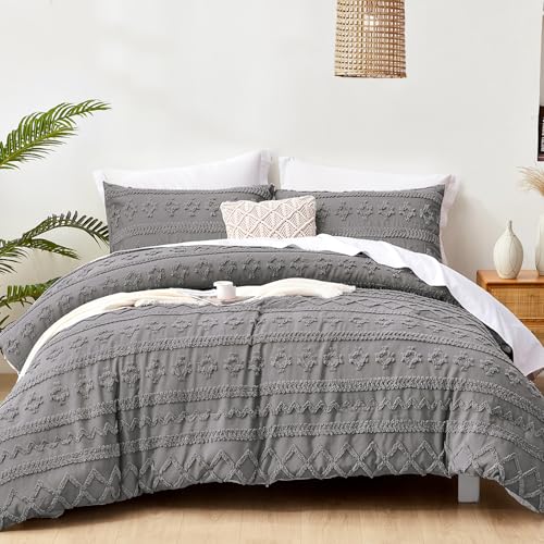 Boho Comforter Set King,White Bed in Bag King Size,Ivory Fluffy Comforters 3 PCS Geometric Shabby Chic Bedding Bed Set for All Seasons Summer