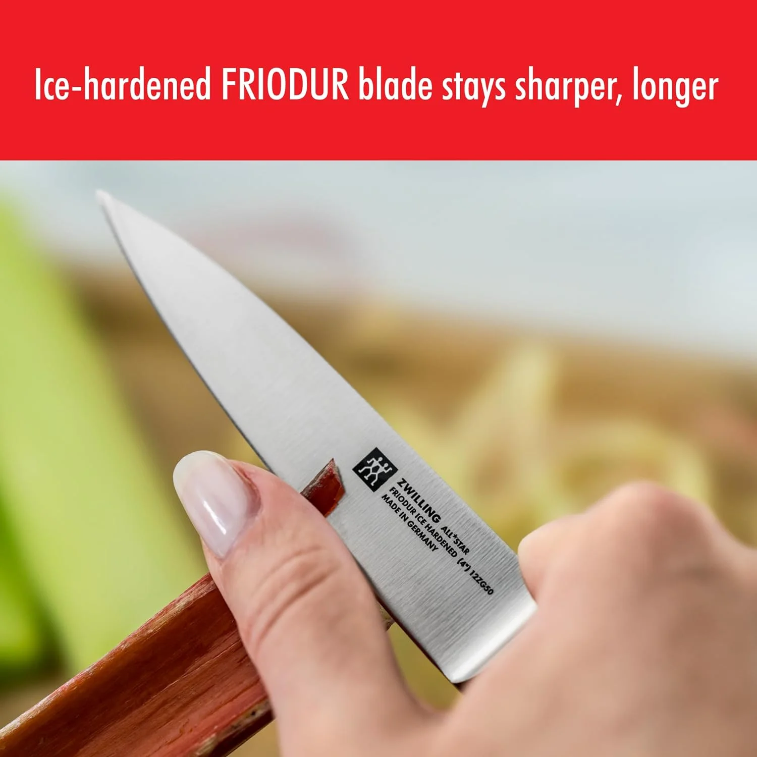 Open Box Zwilling All Star Hollow Edge Santoku Knife 7-inch, Gold Matte End Cap