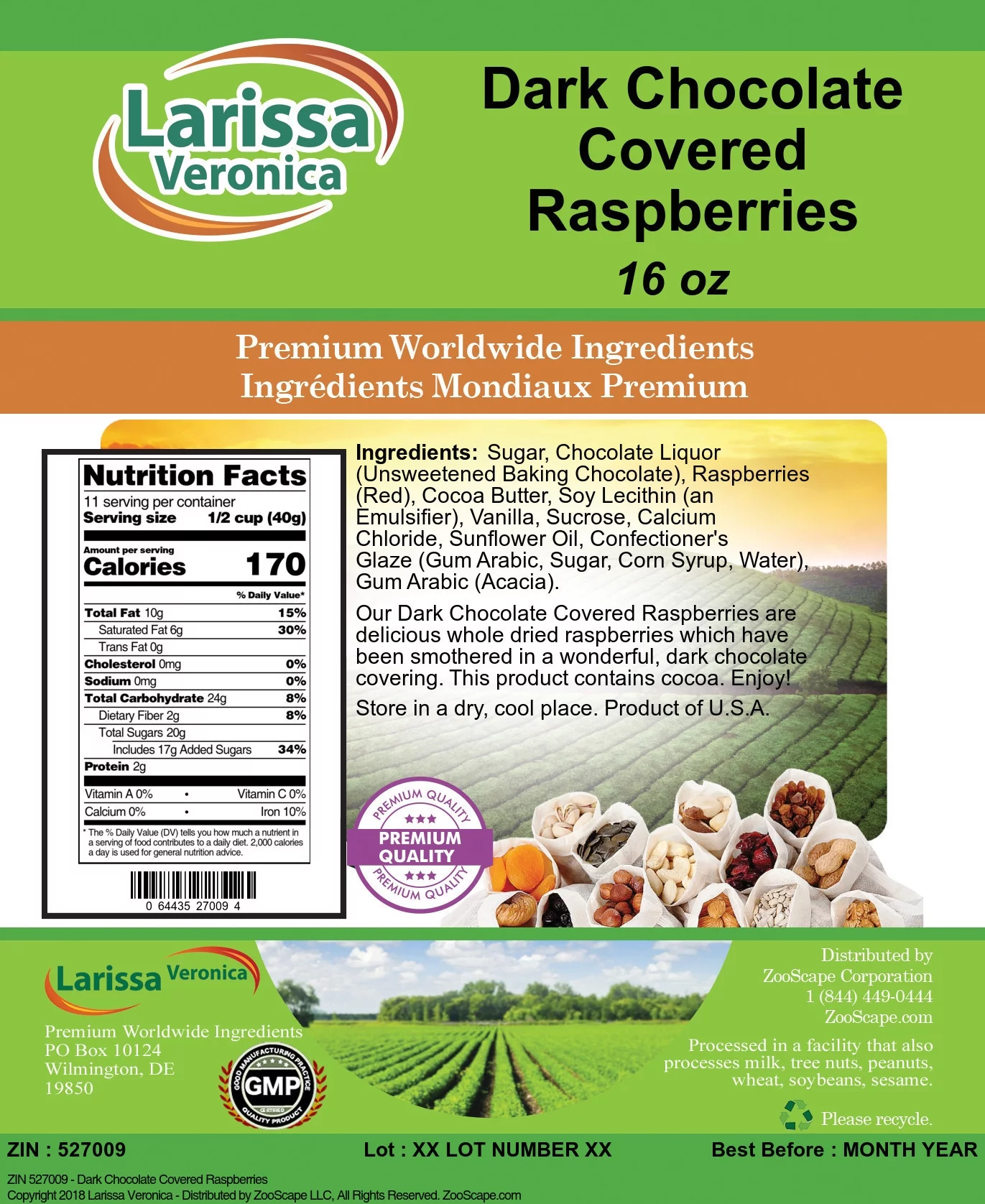 Larissa Veronica Dark Chocolate Covered Raspberries, (16 oz, 1-Pack, Zin: 527009)