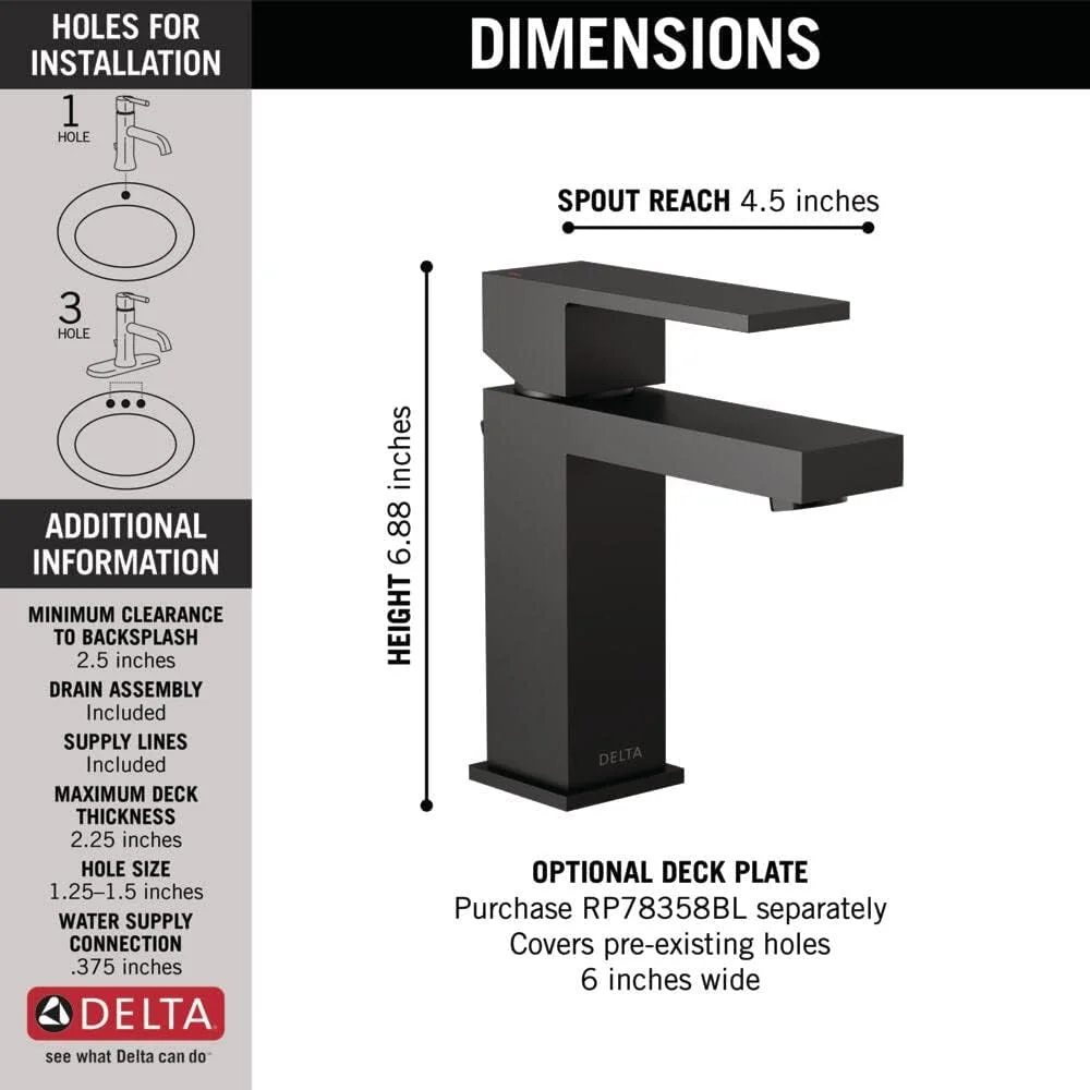 Delta 567Lf-GPM-Pp Modern 1.0 GPM Single Hole Bathroom Faucet - Black