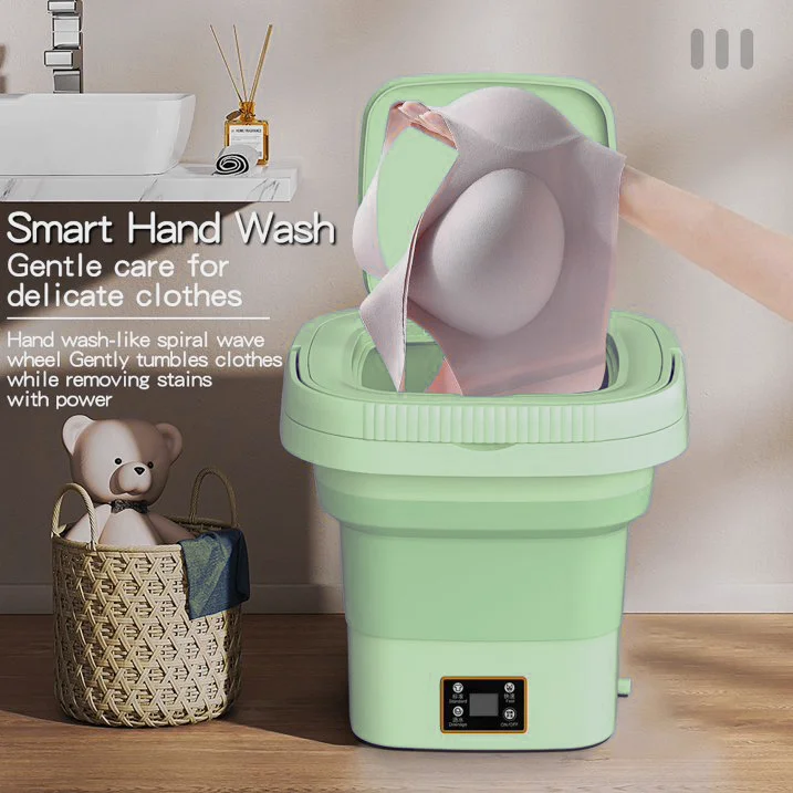 OHHSUN Portable Washing Machine, Digital Display Mini Washer 9L High Capacity Foldable Washer. Suitable For Cleaning Underwear, Baby Clothes,Green