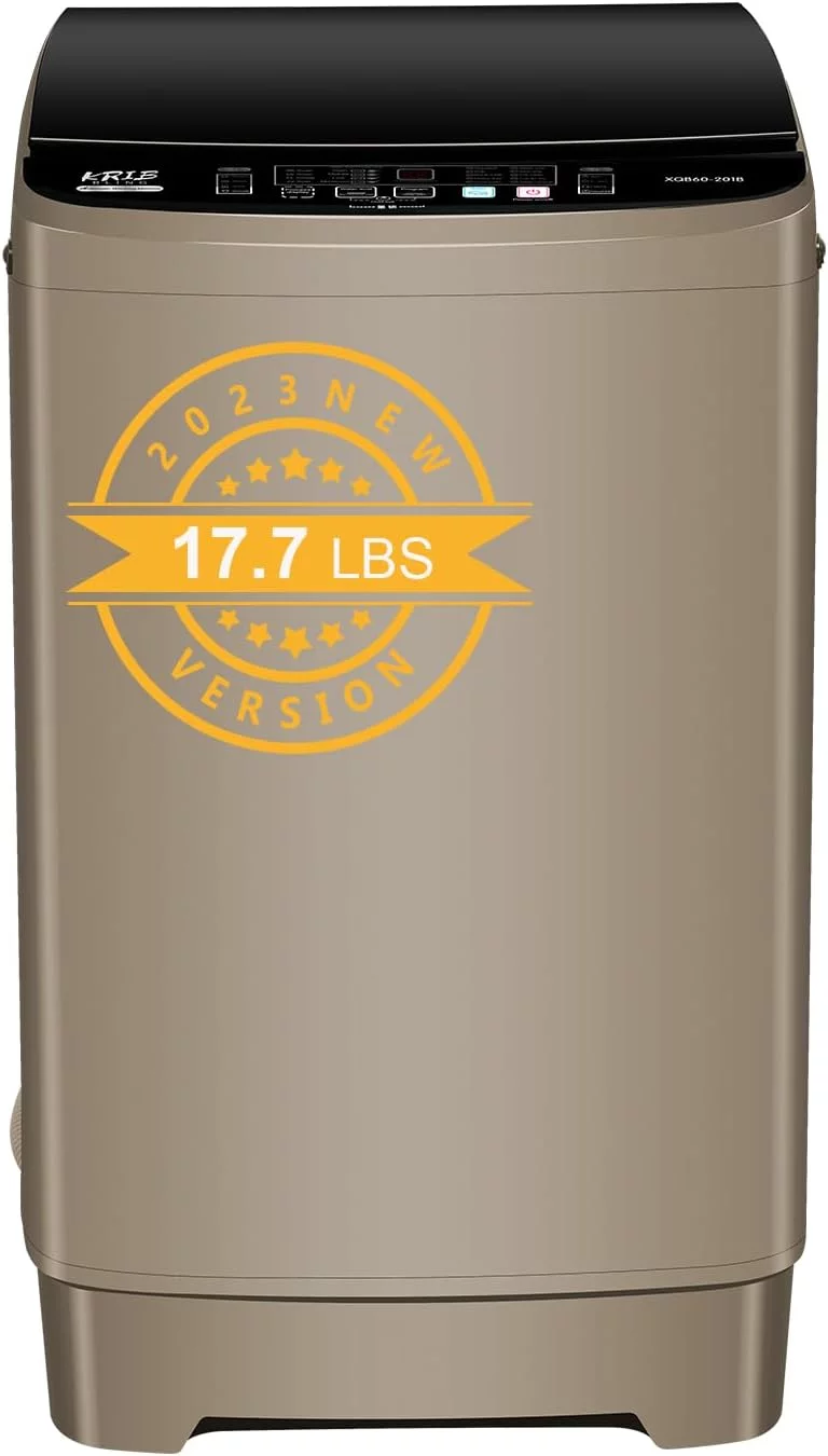 KRIB BLING 17.7 lbs Full Automatic Washing Machine with LED Display Compact Washing Machine with Drain Dump, 10 Wash Programs and 8 Water Levels Ideal for Dorms, Apartments, Coffee Gold