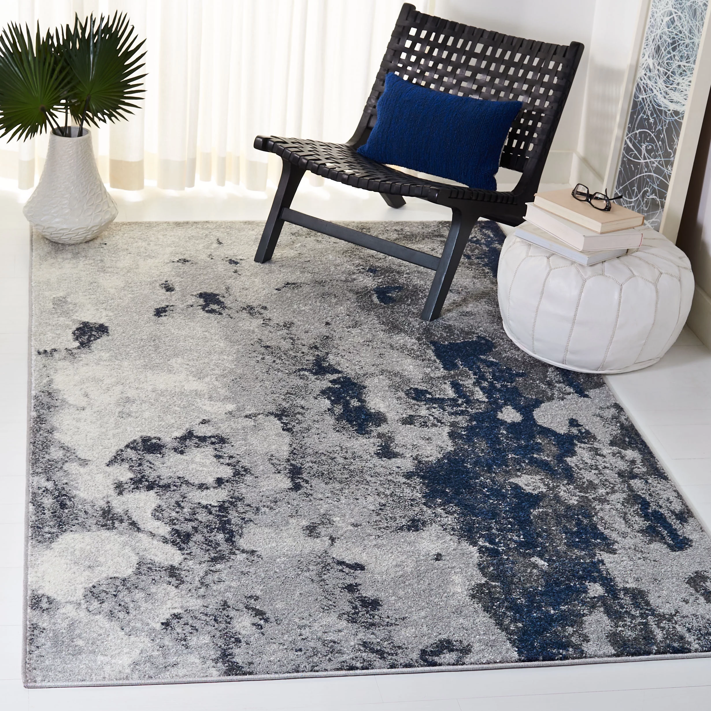 SAFAVIEH Adirondack Ladonna Abstract Area Rug, Navy/Grey, 6' x 9'