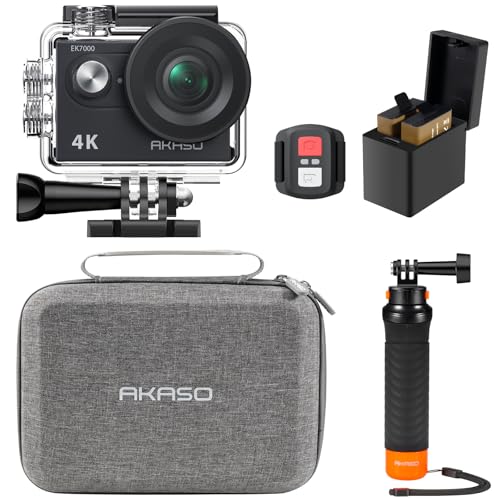 AKASO EK7000 4K30fps Action Camera with 128GB MicroSDXC U3 Memory Card Accessories Kit Bundle Ultra HD 131FT Waterproof Camera EIS WiFi Remote Control 4X Zoom Underwater Camera
