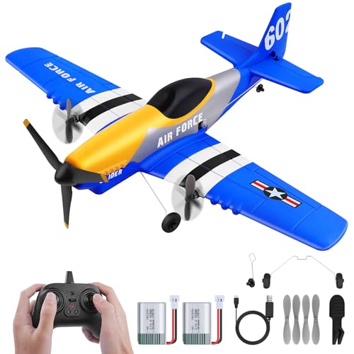 RC Plane 3-Channel 2.4GHZ RC Airplane, P51D Mustang Fighter with 2 Batteries, KF602 Remote Control Plane Gyroscopes Stabilization System Easy to Fly Suitable for Beginners, Kids, Adults