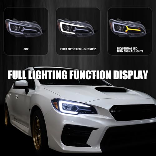 Spec-D Tuning Black Projector Headlights w/Sequential LED Turn Signal Compatible with 2015-2021 Subaru WRX STI with Halogen Headlights, L + R Pair Headlamp Assembly