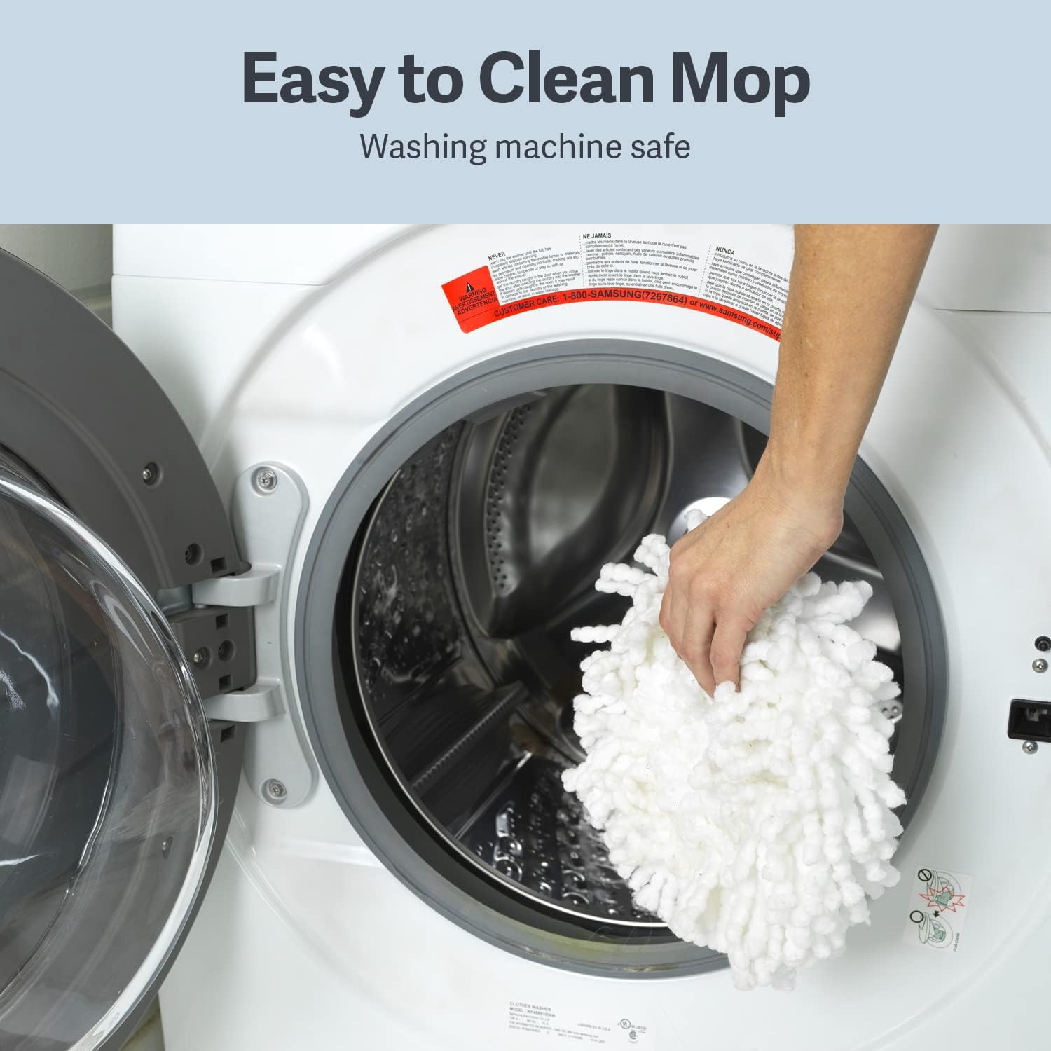 Casabella Clean Water Spin Mop with 2-Bucket System, Spin Mop and Mopping Bucket Set with Refill, Blue/White