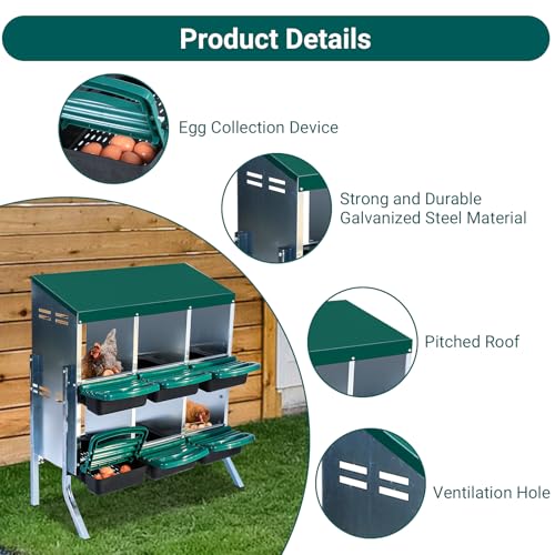Chicken Nesting Box, 10 Hole 2 Layer Hen Nest Box with Legs, Roll Away Eggs Laying Boxes,Cleanable Pull Out Hen Roosting Boxes