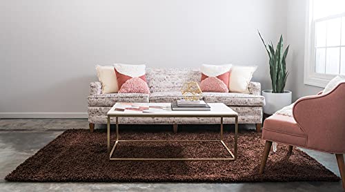 Unique Loom Solid Shag Collection Area Rug (1' Square, Chocolate Brown)