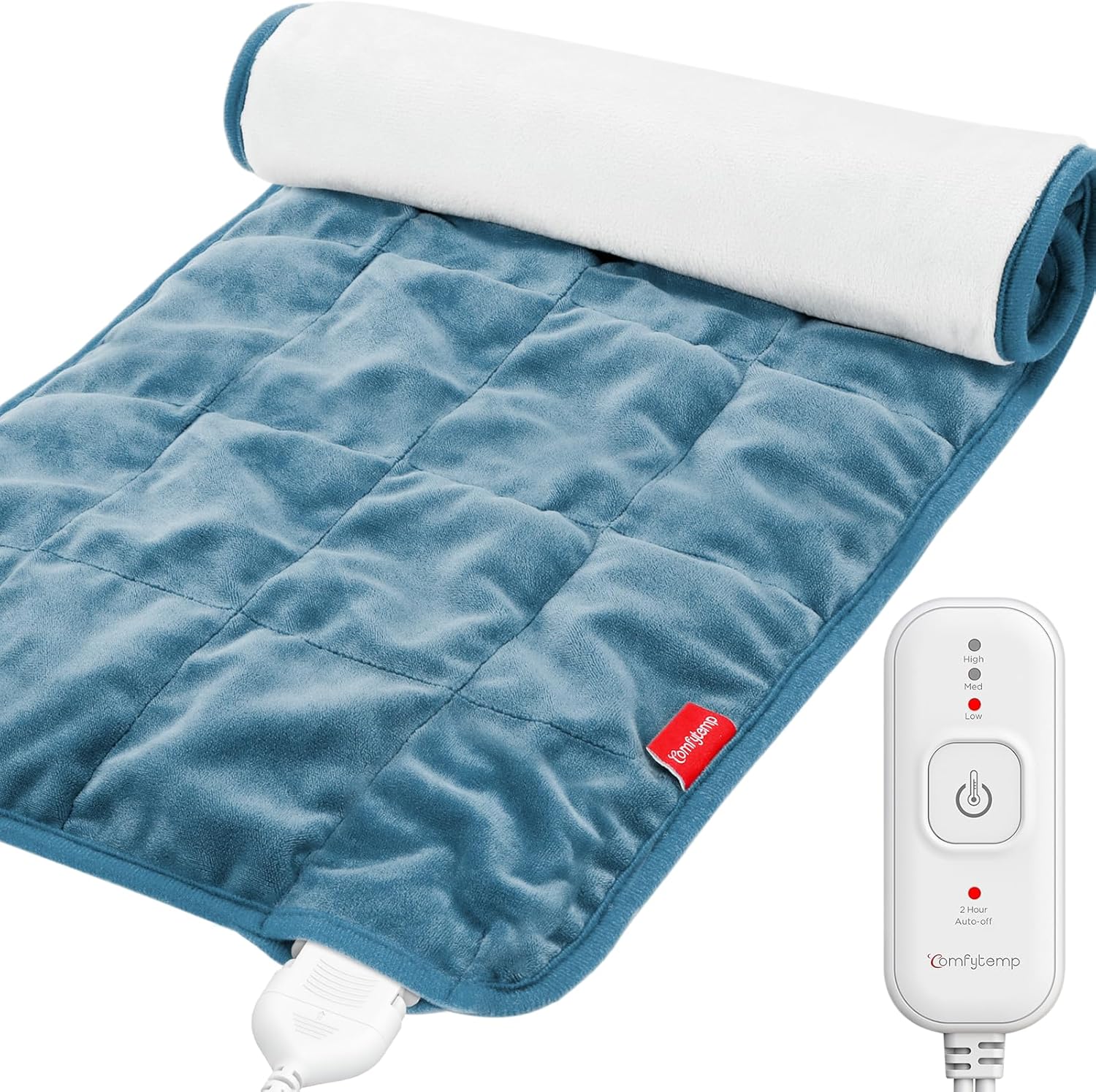 Comfytemp Full Weighted Heating Pad for Back Pain & Cramps Relief, 2.2lb Electric Heating Pad for Neck and Shoulders, Moist & Dry Heat Therapy with Auto Off, Stay On, 12x24