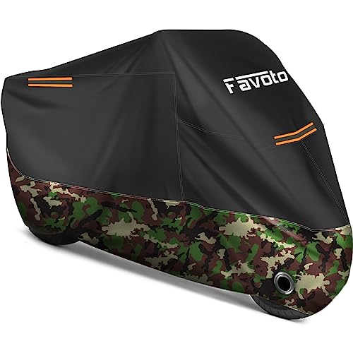 Favoto Motorcycle Cover All Season Universal Weather Quality Waterproof Sun Outdoor Protection Night Reflective with Lock-Holes & Storage Bag Fits up to 96.5