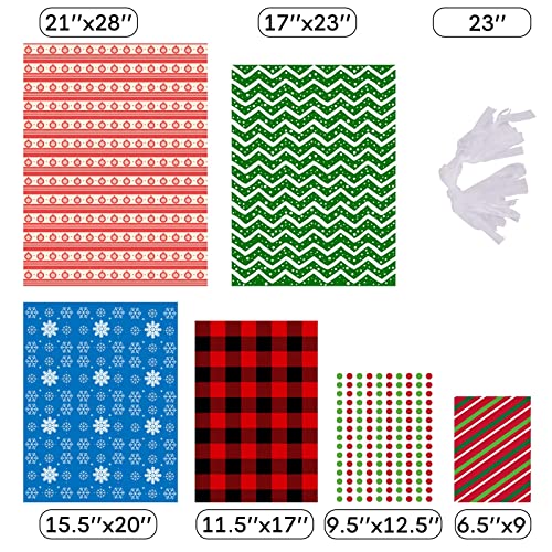 Christmas Gift Bags, 34pcs Assorted Sizes With Ribbon Ties&Tags, Xmas Favor Goody Reusable Plastic Holiday Gift Bag Bulk Jumbo/Extra Large/Medium