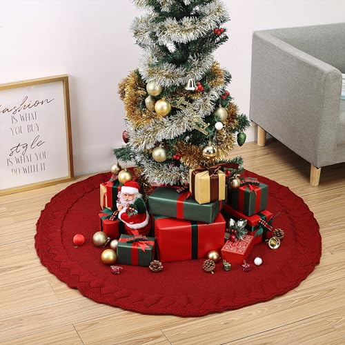 Mr. Pen- Christmas Tree Skirt 48 inches, Knitted Christmas Skirt Tree, Xmas Tree Skirt