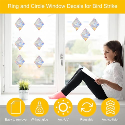 36PCS Snowflake Window Stickers Anti Collision Decals to Save Birds - Non Adhesive Prismatic Vinyl Rainbow Stickers