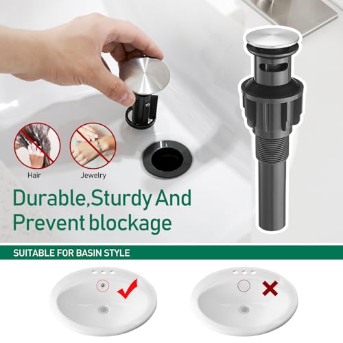 VOTON Vessel Sink Faucet Matte Black Tall Bathroom Faucet Single Handle Vanity Bathroom Sink Faucet 1 Hole Basin Mixer Tap with Water Supply Hose and Pop Up Sink Drain