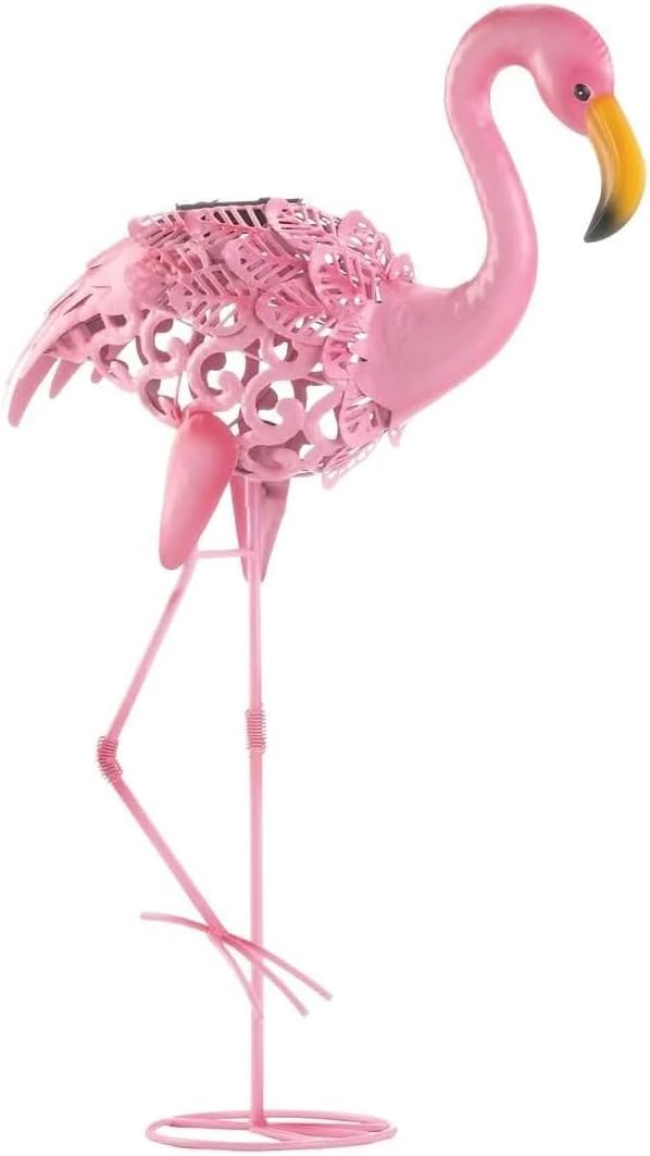Solar Lighted Flamingo Yard Art - Leaning