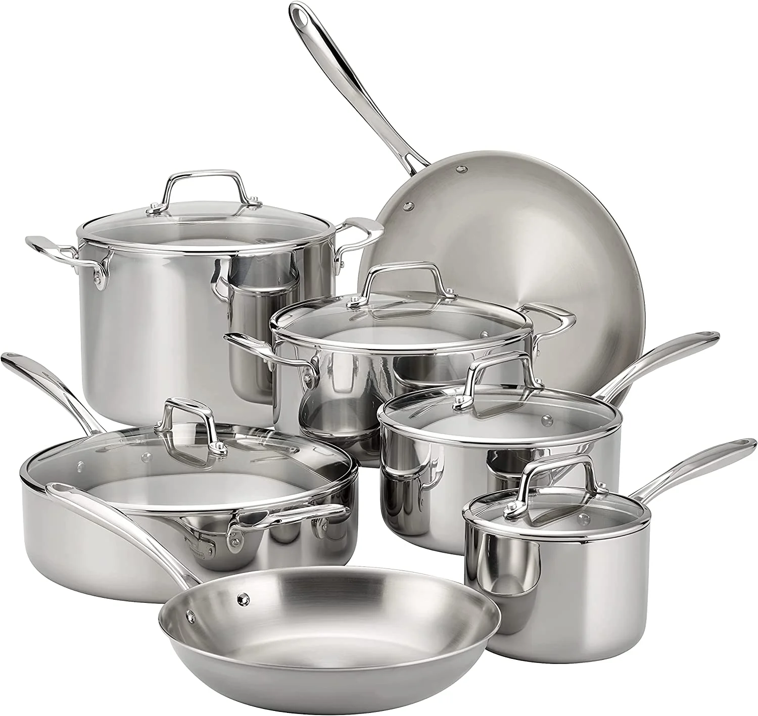 Excellent en Stainless Steel Tri-Ply Clad 12-Piece Cookware Set  Glass Lids  80116/1012DS