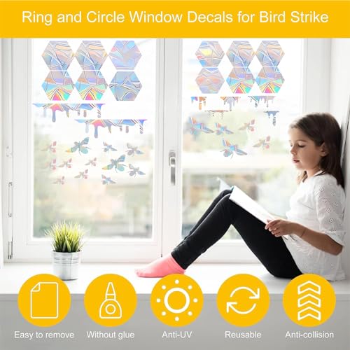 36PCS Snowflake Window Stickers Anti Collision Decals to Save Birds - Non Adhesive Prismatic Vinyl Rainbow Stickers