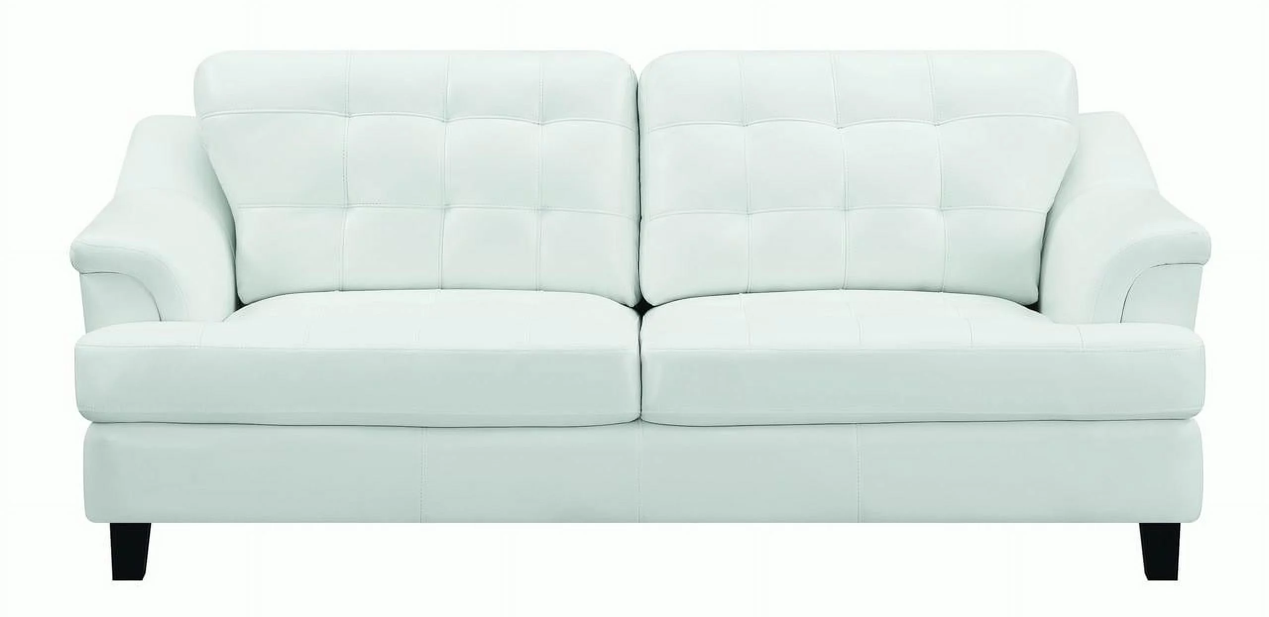Faux Leather Upholstered Wooden Sofa with Tufted Cushioning and Wooden Feet, White and Black