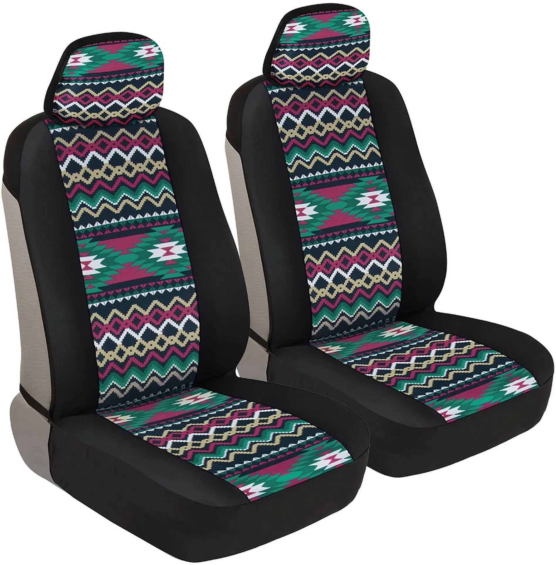 BDK Two Tone Pattern Car Seat Covers - Sideless Chic Style - Soft & Flexible Polyester (Inca Tocapu Pattern)