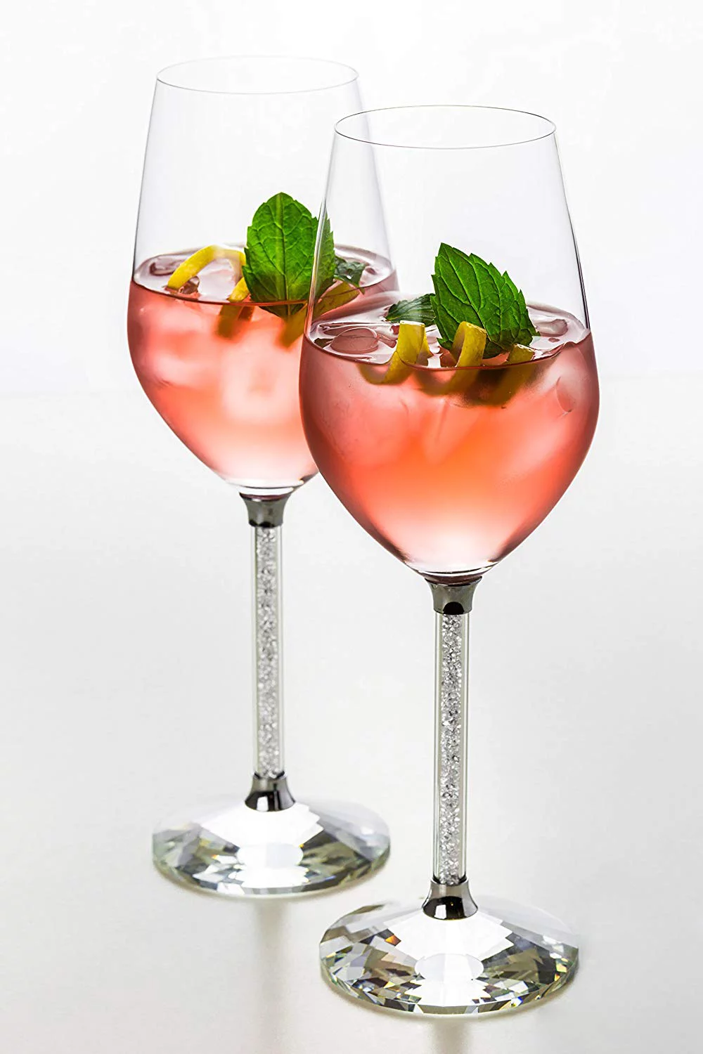 Elegant Wine Glasses Set of 4 (15oz) Stemware with Long Crystal Diamond Stem