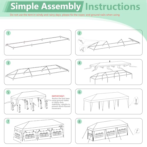 10X30FT Canopy Tent, White Pole Tents for Parties, Wedding, Events and Birthday, Outdoor Party Tent with 5 Removable Sidewalls, Shade Canopy for Backyard, Garden and Patios
