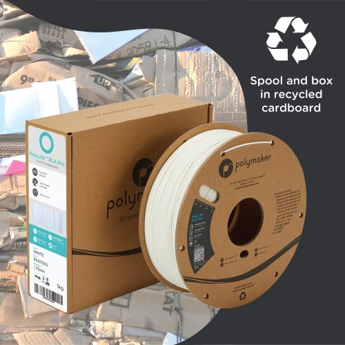 Polymaker PLA PRO Filament 1.75mm 1kg, Tough & High Rigidity White 3D Printing Filament, PolyLite PLA PRO 3D Printer Filament 1.75mm, Print with Most 3D Printers