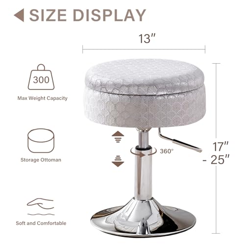 Cpintltr 360°Swivel Makeup Ottoman Stool, Height Adjustable Stool for Vanity with Storage, Modern Velvet Vanity Stool Chair for Makeup Room Bedroom Living Room (Black)