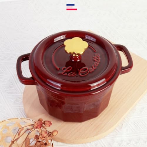 2QT Cast Iron Dutch Oven, Enamel Coated Cookware Pot with Star Knob for Home Baking, Braiser, Cooking, Red (1 Quart)