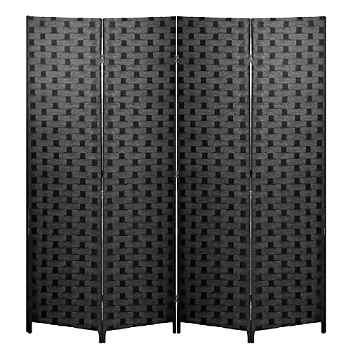 Wood Mesh Woven Design 4 Panel Folding Wooden Screen Room Divider