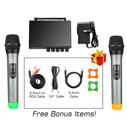 FIFINE UHF Dual Channel Wireless Handheld Microphone, Easy-to-use Karaoke Wireless Microphone System-K036