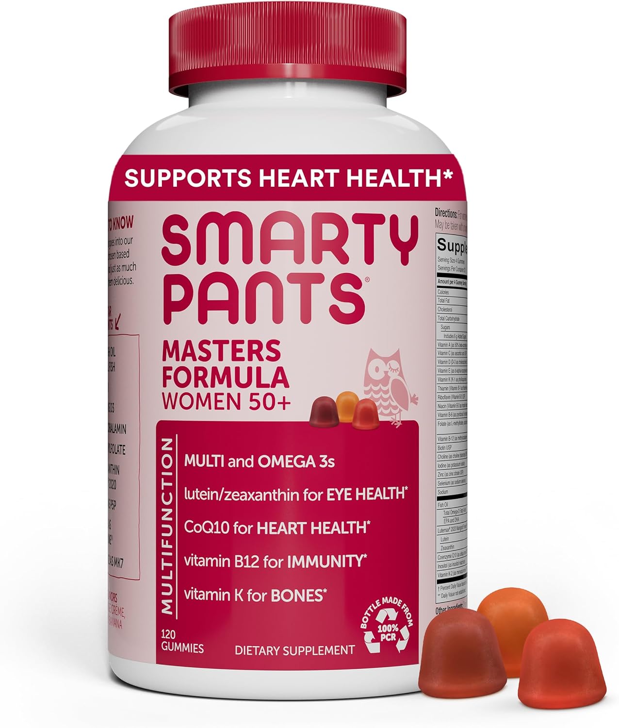 SmartyPants Women's Masters 50+ Multivitamin: Vitamin C, D3 & Zinc for Immunity, Lutein/Zeaxanthin for Eye Health*, CoQ10 for Heart Health, Omega 3 Fish Oil (EPA & DHA), B6, 120 Count (30 Day Supply)