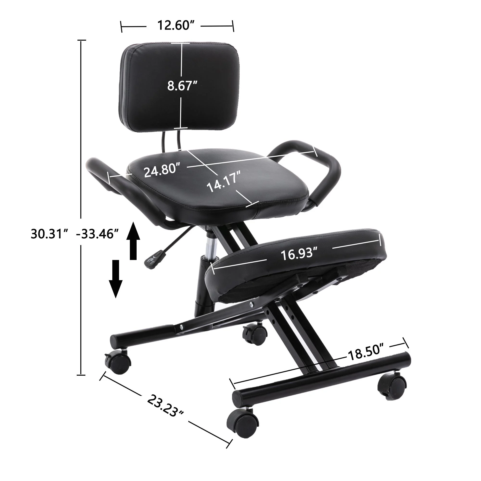 Black Leather seat Ergonomic Kneeling Chair with Arm and Adjustable Height
