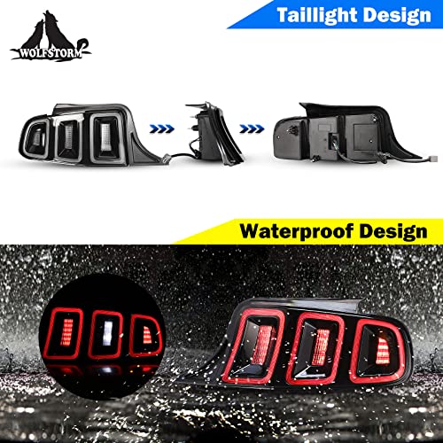 WOLFSTORM LED Tail Light Fit for 2010 2011 2012 2013 2014 Ford Mustang with Dynamic Running Turn Light Design, 10-14 Ford Mustang Tail Light Replacement Assembly,1 Pair