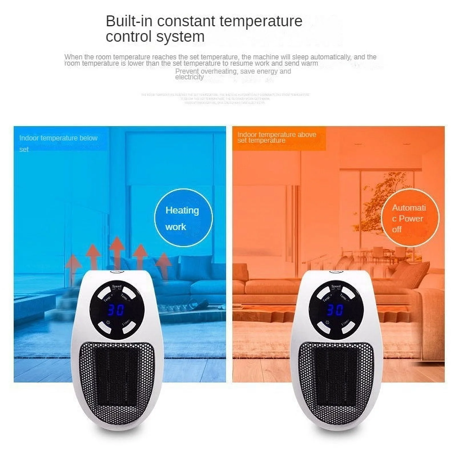 500W Mini Plug-in Wall Heater With Digital Timer
