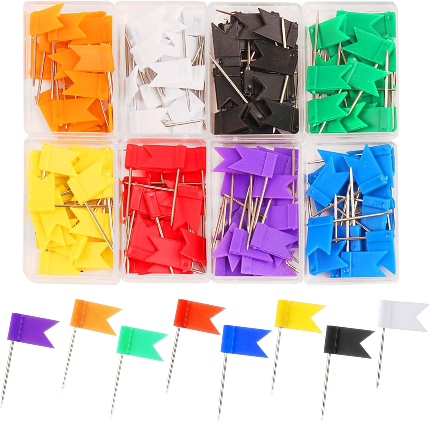 160 Pcs Push Pins Travel Map Flag World Map Pin Board Decorative Map Pins Assorted Plastic Colorful Thumbtacks for Cork Bulletin Board Picture Hanging at Home Office School (8 Assorted Colors)