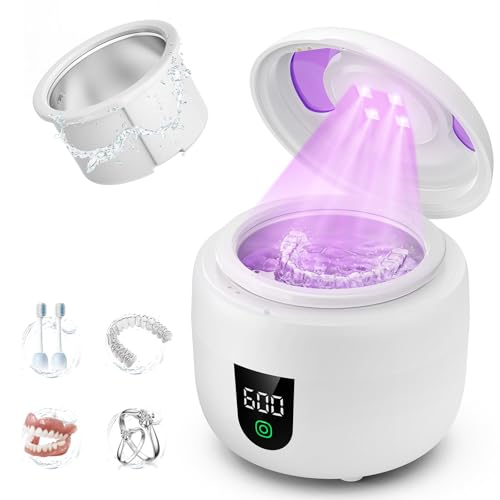 New Ultrasonic Retainer Cleaner Machine with Removable Inner Tank for Aligners, Mouth Guards, Jewelry – 180ml Capacity, 45kHz Ultrasonic Cleaner, 3 Modes, Digital Timer, Smart Pause & Quiet to 30dB