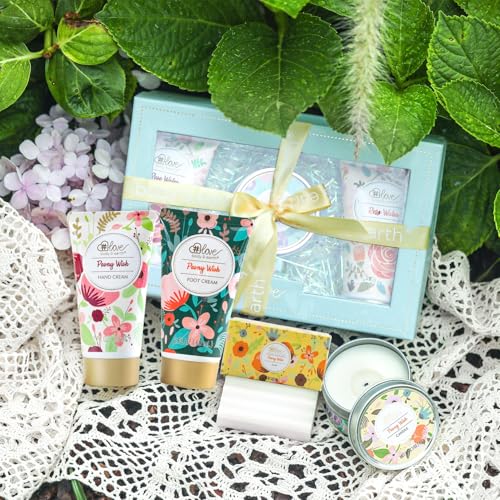Hand Lotion Sets for Womens Christmas Gift, Peony Wish Body Cream Gifts Set, Include Hand Cream, Foot Cream, Soap, Scented Candle, Women Body Care for All Skin Types Skin Care Gift Set