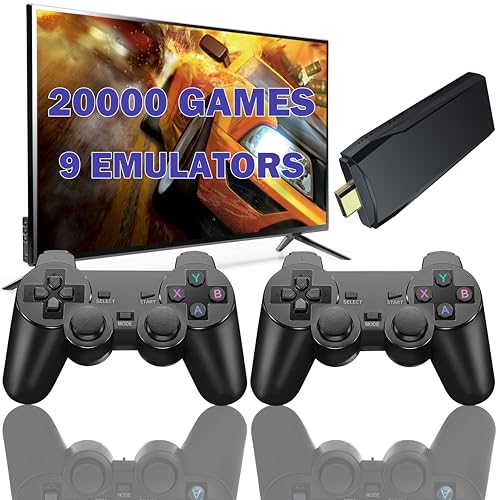 Wireless Retro Game Console Stick with 20000+ Games, Video Game Console 9+ Emulators Classic Games, 4K HDMI Output for TV, Plug & Play Retro Gaming Stick with Dual 2.4G Controllers
