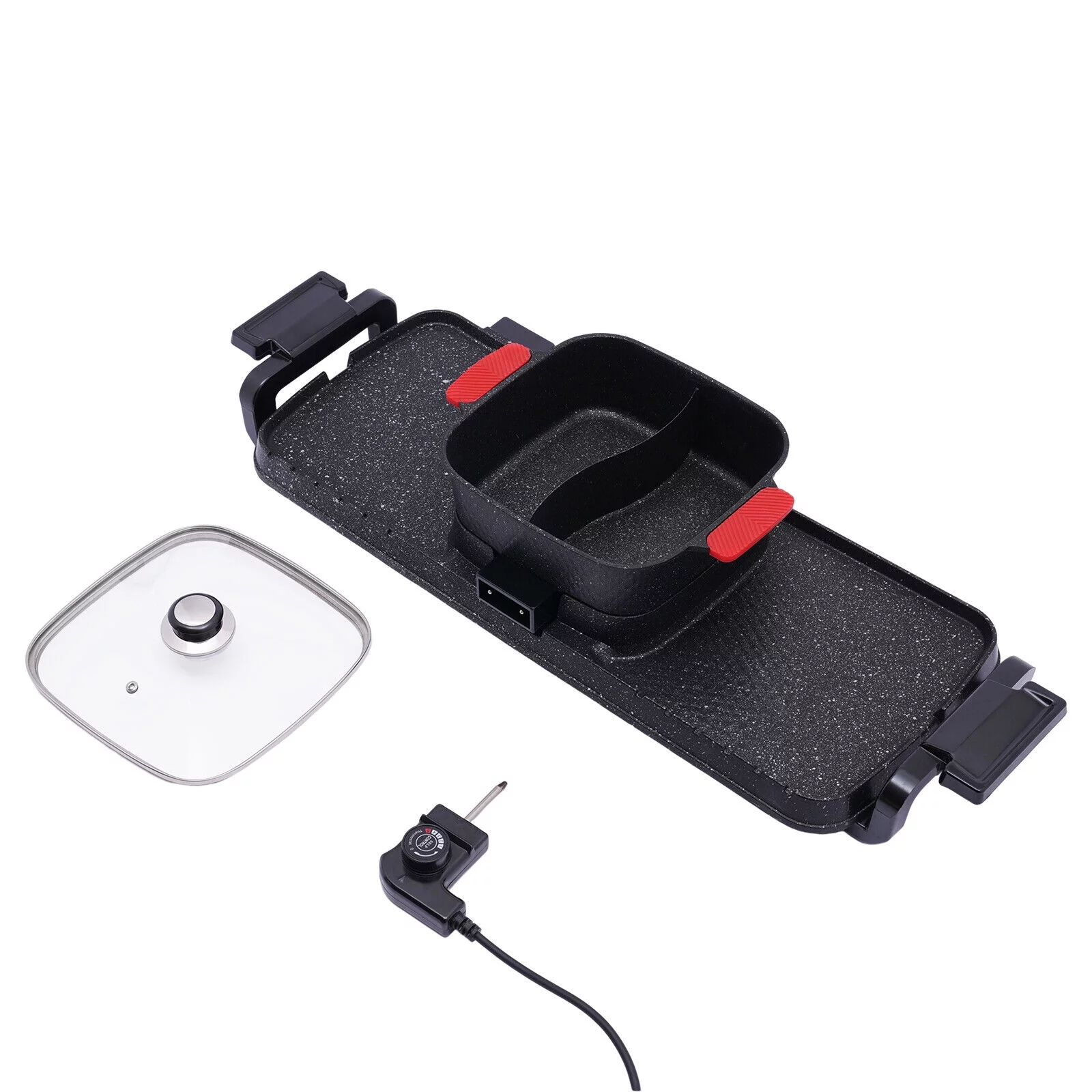 Denest Electric 2 in 1 Hot Pot BBQ Oven Smokeless Barbecue Pan Grill Hotpot Machine